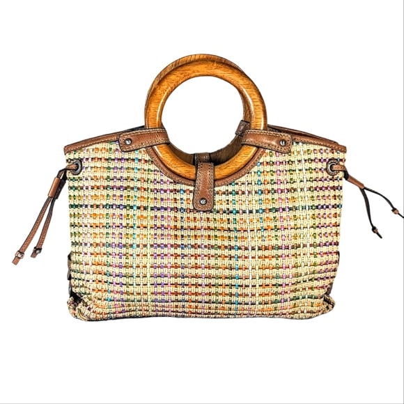 Fossil Bags Fossil Pastel Basket Weave Wood Handle With Leather